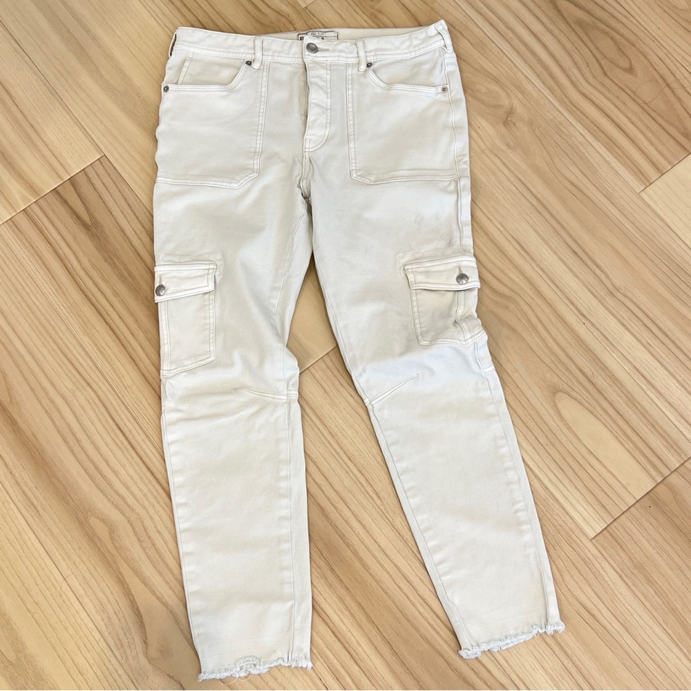 Free People Cream Cargo Crop Jeans